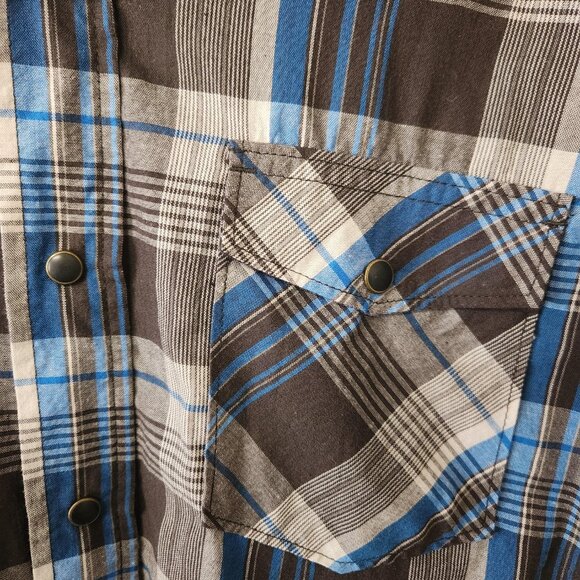 Wrangler Western Plaid Snap Shirt - Black Snaps - Size L - Picture 3 of 5